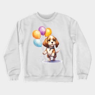 Beagle Dog Holding Balloons Crewneck Sweatshirt